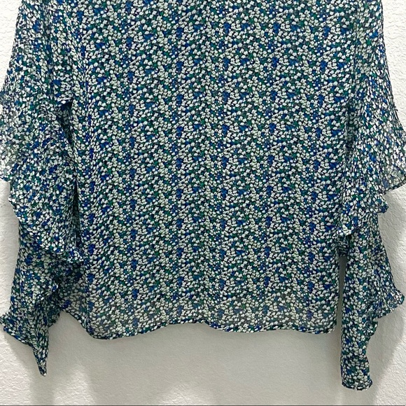 ANTHROPOLOGIE Sunday in Brooklyn Forget-Me-Not Sheer Printed Ruffle Top- Medium - Picture 16 of 16
